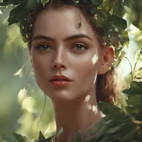 Closeup of a gorgeous female in foliage and the style of stefan kostic, 8k, High Definition, Digital Illustration, Bokeh effect, Photo Realistic, Sharp Focus by WLOP