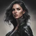 Alluring matte portrait of a beautiful A2 in black leather in the style of Stefan Kostic, 8k, Highly Detailed, Intricate, Half Body, Realistic, Sharp Focus, Volumetric Lighting, Fantasy, Elegant by Stanley Artgerm Lau, WLOP