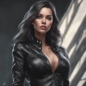 Alluring matte portrait of a beautiful A2 wearing black leather, 8k, Highly Detailed, Intricate, Half Body, Realistic, Sharp Focus, Volumetric Lighting, Fantasy, Elegant by Stanley Artgerm Lau, WLOP