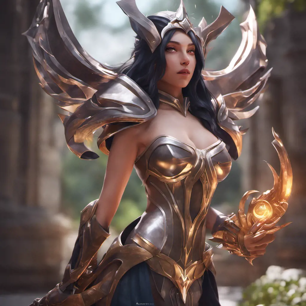 Irelia from League of Legends, 8k, Highly Detailed, Alluring, Photo Realistic, Sharp Focus, Octane Render, Unreal Engine, Volumetric Lighting by Alphonse Mucha