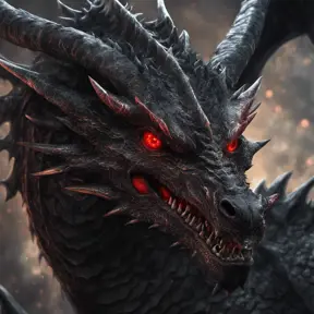 a black dragon with red eyes in 2d, 4k resolution, 8k, HDR, High Definition, High Resolution, Highly Detailed, Hyper Detailed, Ultra Detailed, Closeup of Face, Gothic and Fantasy, Gothic, Horns, Large Eyes, Soft Details, Strong Jaw, Digital Illustration