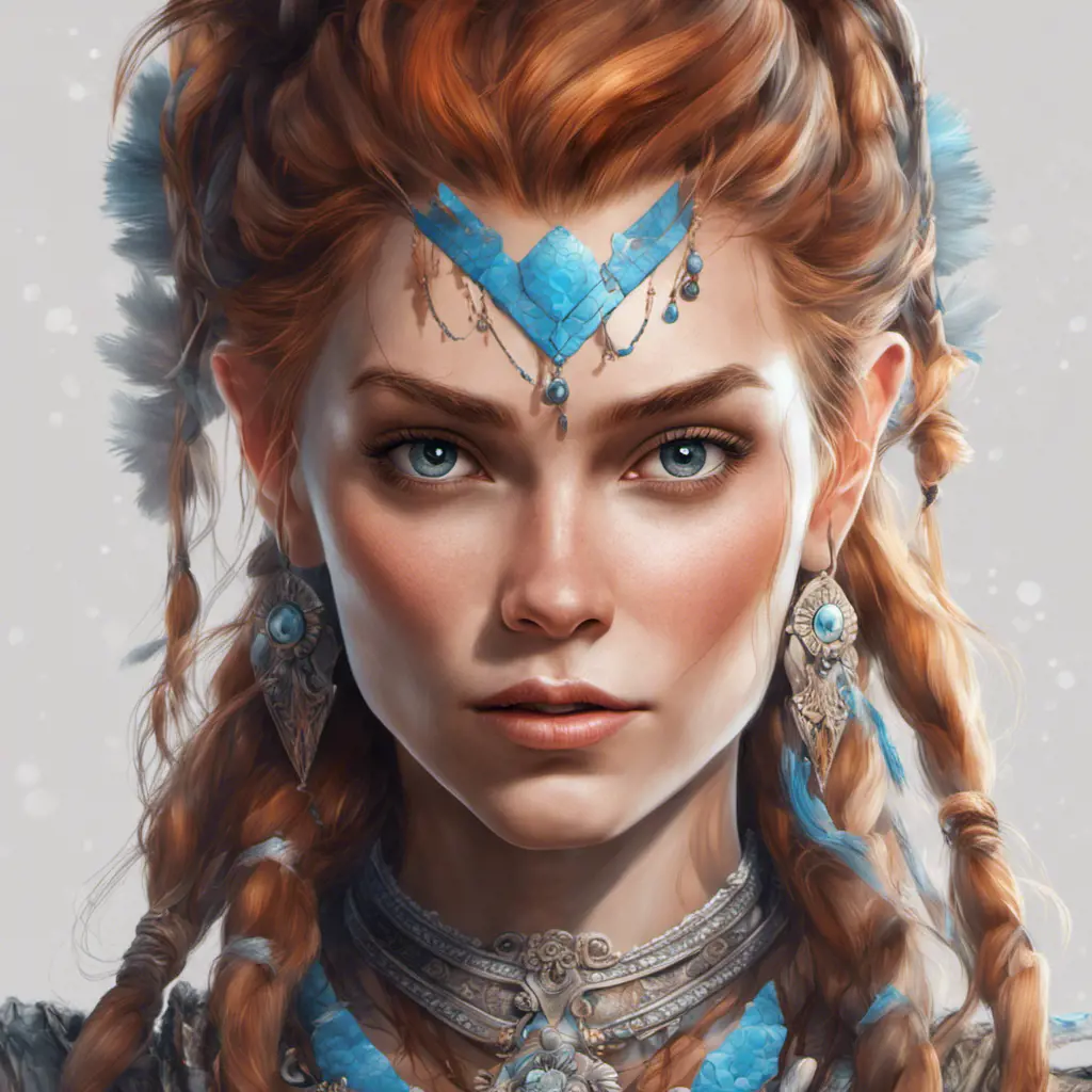 Alluring highly detailed matte portrait of a beautiful Aloy with shimmering hair in the style of Stefan Kostic, 8k, High Definition, Highly Detailed, Intricate, Half Body, Realistic, Sharp Focus, Fantasy, Elegant