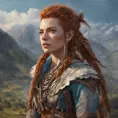 Alluring highly detailed matte portrait of a beautiful Aloy in the hills in the style of Stefan Kostic, 8k, High Definition, Highly Detailed, Intricate, Half Body, Realistic, Sharp Focus, Fantasy, Elegant