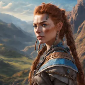 Alluring highly detailed matte portrait of a beautiful Aloy in the hills in the style of Stefan Kostic, 8k, High Definition, Highly Detailed, Intricate, Half Body, Realistic, Sharp Focus, Fantasy, Elegant
