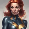 Alluring matte portrait of a beautiful Jean Grey from X-Men, 8k, Highly Detailed, Intricate, Half Body, Realistic, Sharp Focus, Volumetric Lighting, Fantasy, Elegant by Stanley Artgerm Lau