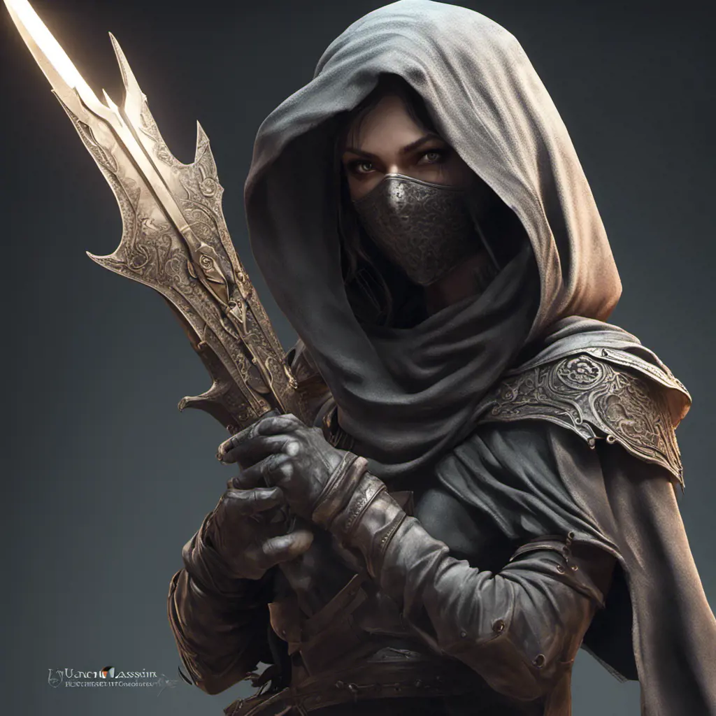 Veiled Assassin with daggers, 8k, Highly Detailed, Artstation, Illustration, Sharp Focus, Unreal Engine, Volumetric Lighting, Concept Art