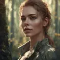 Closeup of a gorgeous female in a forest in the style of stefan kostic, 8k, High Definition, Digital Illustration, Bokeh effect, Photo Realistic, Sharp Focus by WLOP