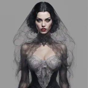 Alluring portrait of a beautiful raven black haired veiled vampire in the style of Stefan Kostic, 8k, High Definition, Highly Detailed, Intricate, Half Body, Realistic, Sharp Focus, Fantasy, Elegant