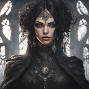 Alluring portrait of a beautiful gothic black haired sorceress in the style of Stefan Kostic, 8k, High Definition, Highly Detailed, Intricate, Half Body, Realistic, Sharp Focus, Fantasy, Elegant