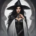 Alluring portrait of a beautiful gothic black haired caped witch in the style of Stefan Kostic, 8k, High Definition, Highly Detailed, Intricate, Half Body, Realistic, Sharp Focus, Fantasy, Elegant
