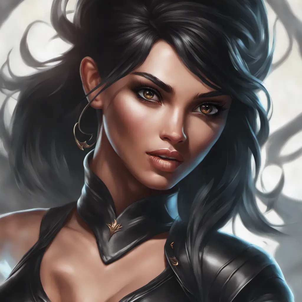 Alluring matte portrait of a beautiful Nidalee in black leather, 8k, Highly Detailed, Intricate, Half Body, Realistic, Sharp Focus, Volumetric Lighting, Fantasy, Elegant by Stanley Artgerm Lau, WLOP, Stefan Kostic