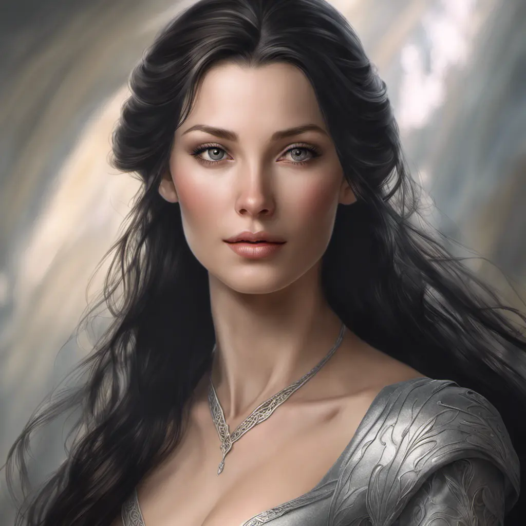 Alluring matte portrait of a beautiful Arwen in the style of Stefan Kostic, 8k, Highly Detailed, Intricate, Half Body, Realistic, Sharp Focus, Volumetric Lighting, Fantasy, Elegant by Stanley Artgerm Lau, Greg Rutkowski