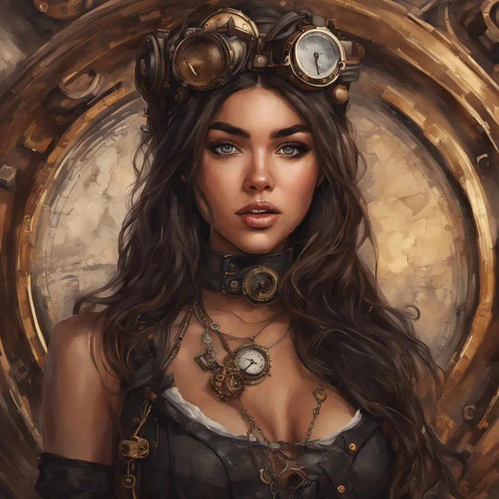 Steampunk portrait of Madison Beer, Highly Detailed, Intricate, Artstation, Beautiful, Digital Painting, Sharp Focus, Concept Art, Elegant