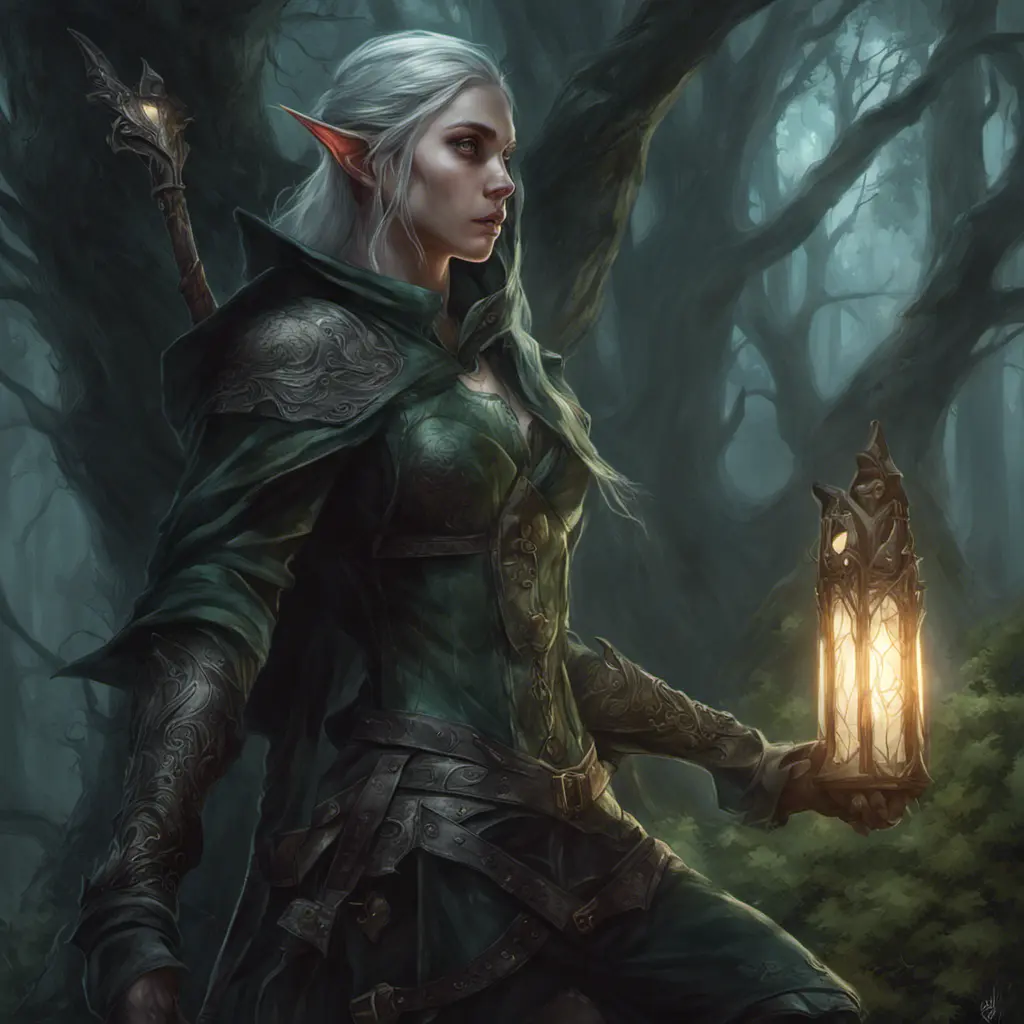 Elf hunter in a haunted forest, Highly Detailed, Intricate, Gothic, Volumetric Lighting, Fantasy, Dark by Stanley Artgerm Lau