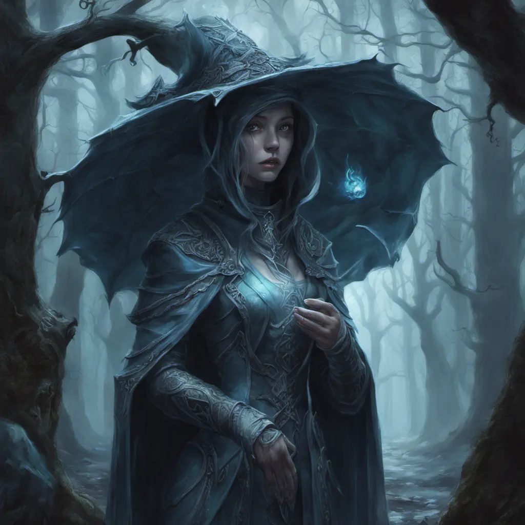 Ice mage in a haunted forest, Highly Detailed, Intricate, Gothic, Volumetric Lighting, Fantasy, Dark by Stanley Artgerm Lau