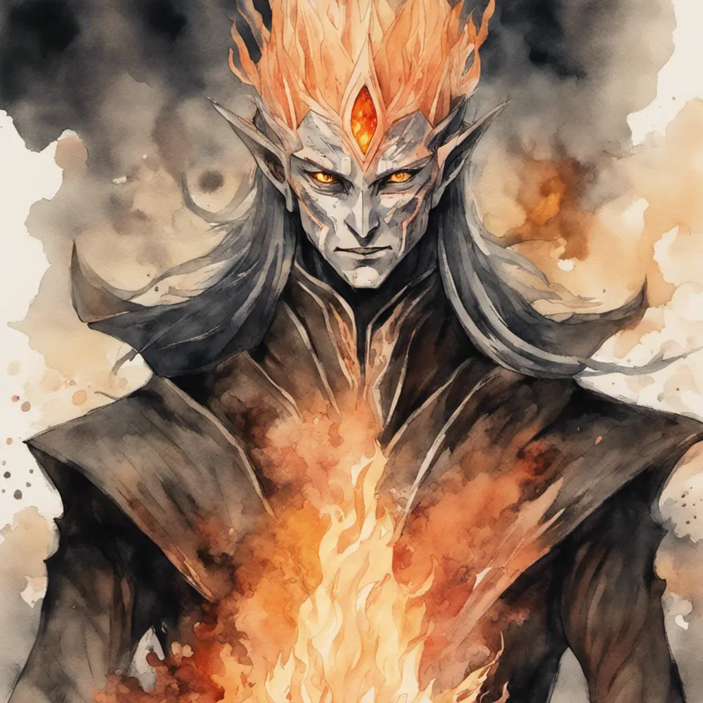 Sauron from LOTR in his elven form in flames and smoke in naruto, Watercolor, Anime, Dark