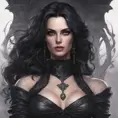 Alluring matte portrait of a beautiful Yennefer from the Witcher in the style of Stefan Kostic, 8k, Highly Detailed, Intricate, Half Body, Realistic, Sharp Focus, Volumetric Lighting, Fantasy, Elegant by Stanley Artgerm Lau, Greg Rutkowski
