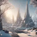 Futuristic galactic elven city in winter, 8k, Award-Winning, Highly Detailed, Beautiful, Octane Render, Unreal Engine, Radiant, Volumetric Lighting by James Gurney, Greg Rutkowski
