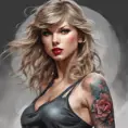 Matte portrait of Taylor Swift with colored tattoos, 4k, Highly Detailed, Powerful, Alluring, Artstation, Magical, Digital Painting, Photo Realistic, Sharp Focus, Grayscale, Volumetric Lighting, Concept Art by Stanley Artgerm Lau, Alphonse Mucha, Greg Rutkowski