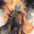 Sauron from LOTR in his elven form in flames and smoke in naruto, Watercolor, Anime, Dark