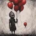 dark aesthetic, A creepy dark humanoid figure, holding a red balloon, scary, eerie, stunning fantasy illustration, Intricate Details, Fantasy, Dark