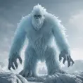 The Glacial Yeti is a towering ice creature that glistens with frost. Watch as ice crystals form and shatter realistically as it moves through its frigid habitat, 8k