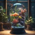 an aquarium with Ariel in a light bulb, perfect composition, 8k, HDR, Intricate Details, Masterpiece, Trending on Artstation, Epic, Cinematic Lighting, 3D Rendering, CryEngine, Unreal Engine, Dynamic Lighting