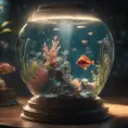 an aquarium with Ariel in a light bulb, perfect composition, 8k, HDR, Intricate Details, Masterpiece, Trending on Artstation, Epic, Cinematic Lighting, 3D Rendering, CryEngine, Unreal Engine, Dynamic Lighting