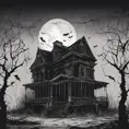 Haunted house with a terrifying atmosphere on a dark night, Dystopian, Dark