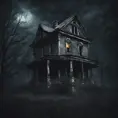 Haunted house with a terrifying atmosphere on a dark night, Dystopian, Dark