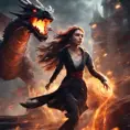 Beautiful sorceress girl running away from dragon, Gothic and Fantasy, Stunning, Digital Painting, Cinematic Lighting, Sharp Focus