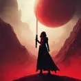 Portrait of a silhouette star wars female jedi with her red lightsaber, on an alien planet, in the style of evocative environmental portraits, dark, red, Sci-Fi, Volumetric Lighting