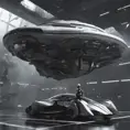 One with a spacecraft parked next to another, in the style of monochromatic compositions, dynamic action sequences, wlop, vray, silver and black, streamline elegance, hisui sugiura, Sci-Fi