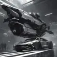 One with a spacecraft parked next to another, in the style of monochromatic compositions, dynamic action sequences, wlop, vray, silver and black, streamline elegance, hisui sugiura, Sci-Fi, Volumetric Lighting
