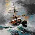 Seascape, ship on the high seas, storm, high waves, colored ink , Stunning, Stormy Day, Volumetric light effect, Grayscale, Vibrant Colors by Michael Garmash, Loui Jover