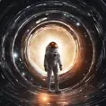 Digital art of Black hole containing strange object astronaut, Sci-Fi, Volumetric Lighting