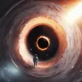 Digital art of Black hole containing strange object astronaut, Sci-Fi, Volumetric Lighting