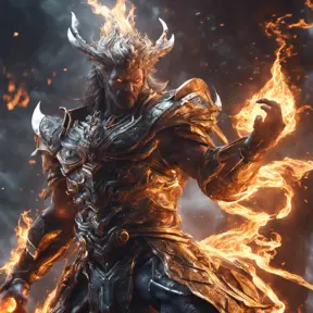 "legendary fire god" fighting "legendary lightening god", combat scene action, 8k, Intricate Details, Trending on Artstation, Sci-Fi, Unreal Engine, Volumetric Lighting