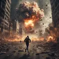 a mass explosion on earth that destroys all of humanity, scary, massive explosion, humans running away from it, 8k, Dystopian, Dark