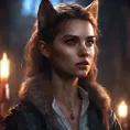 Beautiful girl in werewolf academy, 8k, Stunning, Digital Painting, Cinematic Lighting, Sharp Focus, Fantasy, Hyper Realistic
