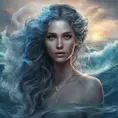 "magical ocean goddess", water, spray, waves, flowing hair, head and shoulders portrait, finely drawn eyes, 8k, Fantasy