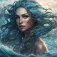 "magical ocean goddess", water, spray, waves, flowing hair, head and shoulders portrait, finely drawn eyes, 8k, Fantasy