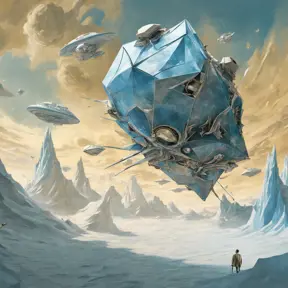 large landscape Photography, a large origami spaceship sailing in space around a frozen planet is attacked by enemy rockets, 80 degree view, 8k, Sci-Fi by Salvador Dali, James Jean