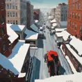 The scene in Hitchcock movie Vertigo, winter, Gouache painting, Highly Detailed, Intricate Details, Trending on Artstation, Winter, Sharp Focus, Gouache Painting by Greg Rutkowski