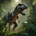 t-rex hunt for prey in lush jungle enviromet, 8k, Ultra Detailed