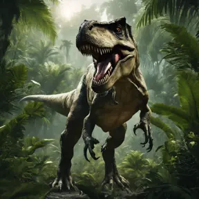 t-rex hunt for prey in lush jungle enviromet, 8k, Ultra Detailed