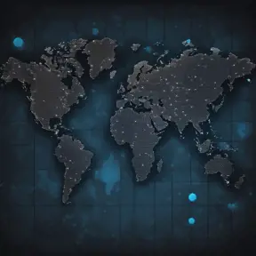 Modern digital world map on a dark high tech background, Matte
