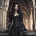 Annalena Baerbock as yennefer of vengerberg, tight dress, Intricate Details, Gothic and Fantasy, Volumetric Lighting