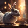 Epic shot of ultra cute rabbit in a wonderful cozy atmosphere, ultra inviting, luminous, evening atmosphere, Digital Painting, Photo Realistic, Sharp Focus