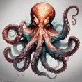 Octopus, Highly Detailed, Intricate, Color Splash, Ink Art, Fantasy, Dark by Stanley Artgerm Lau